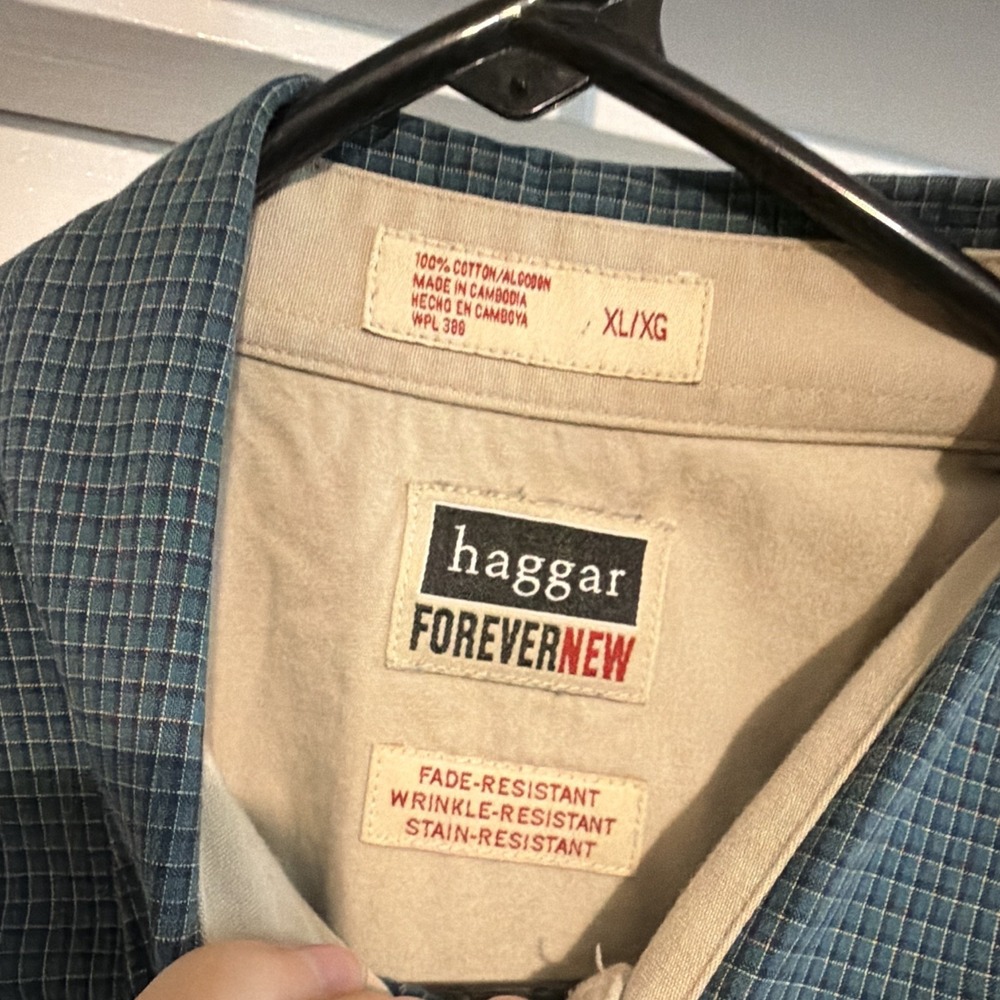 Haggar Forever New Men's XL Green Check Long Sleeve Button Up Shirt - Picture 6 of 9
